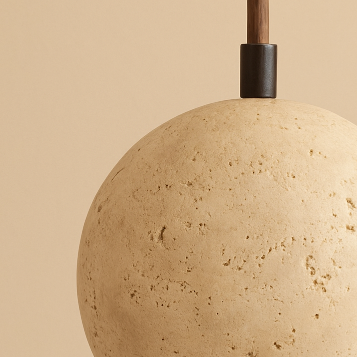 Suspension chic travertin jaune et bois LED