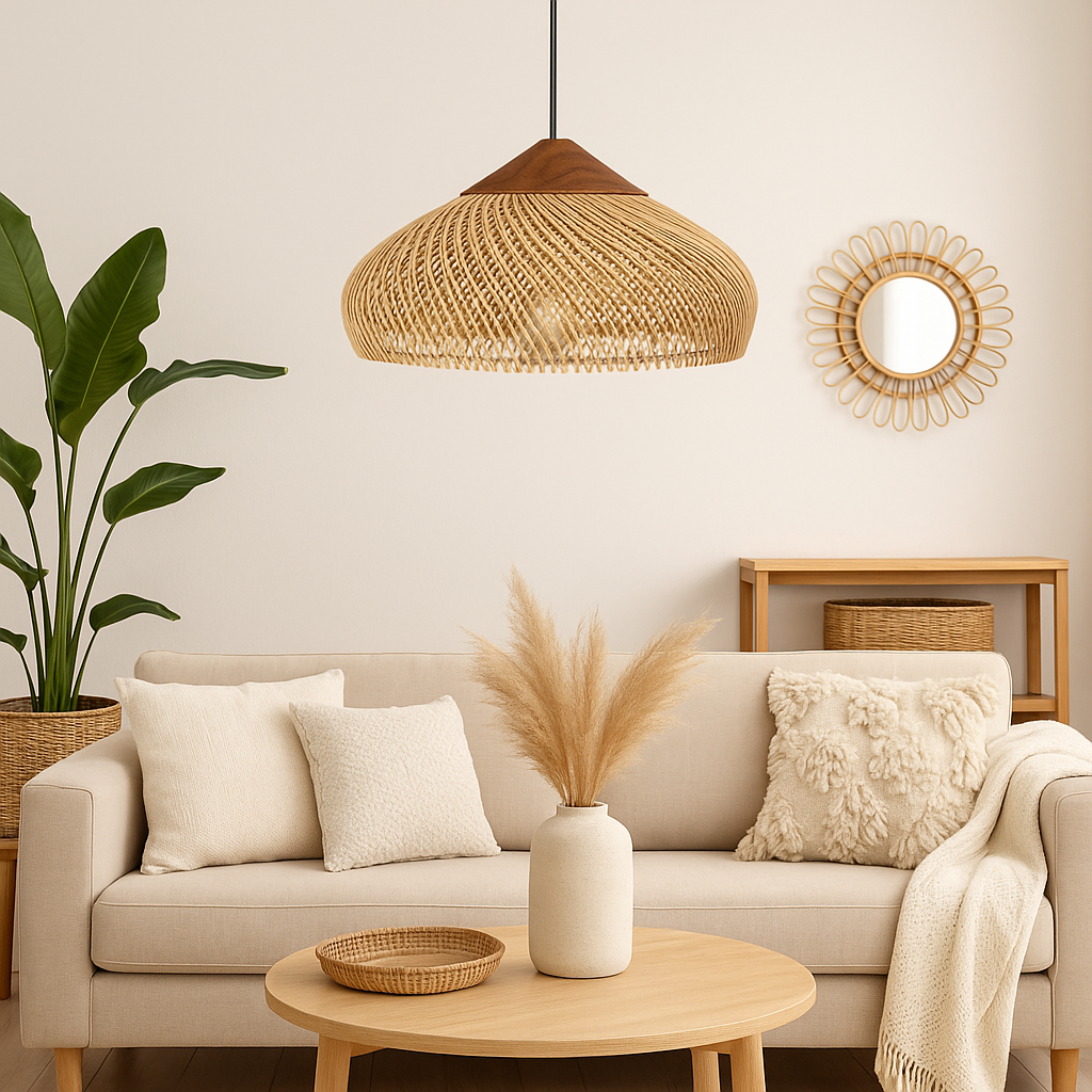 Suspension LED Bambou Rotin WabiSabi Bohème chic