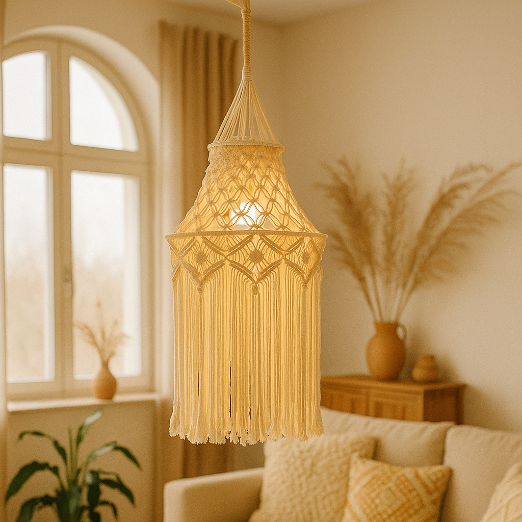 Suspension en macramé coton tressé bohème chic 80cm-Déco Bohème