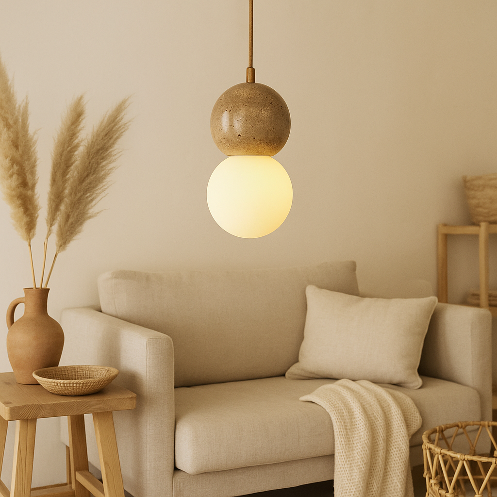 Suspension travertin en bois LED boho chic