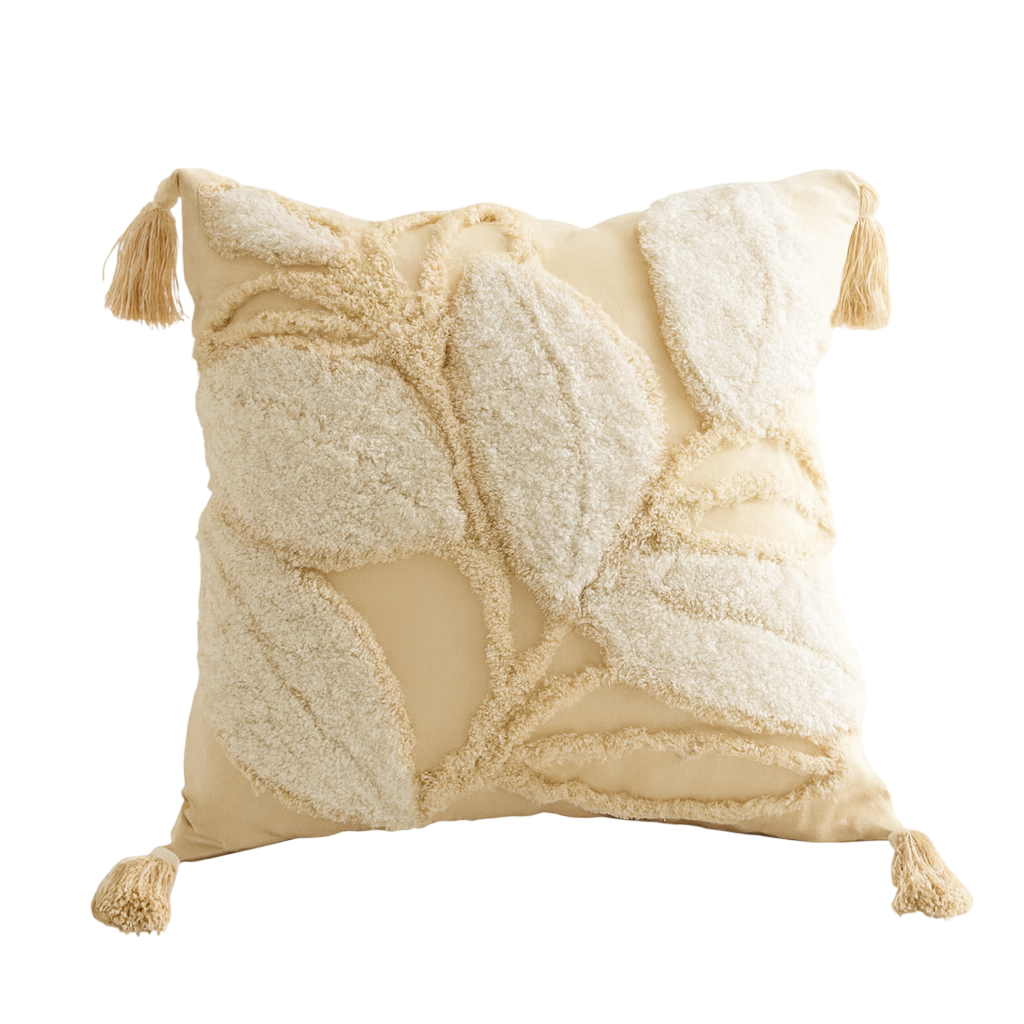 Housse de Coussin Texturée Feuille d’Ivoire-Déco Bohème