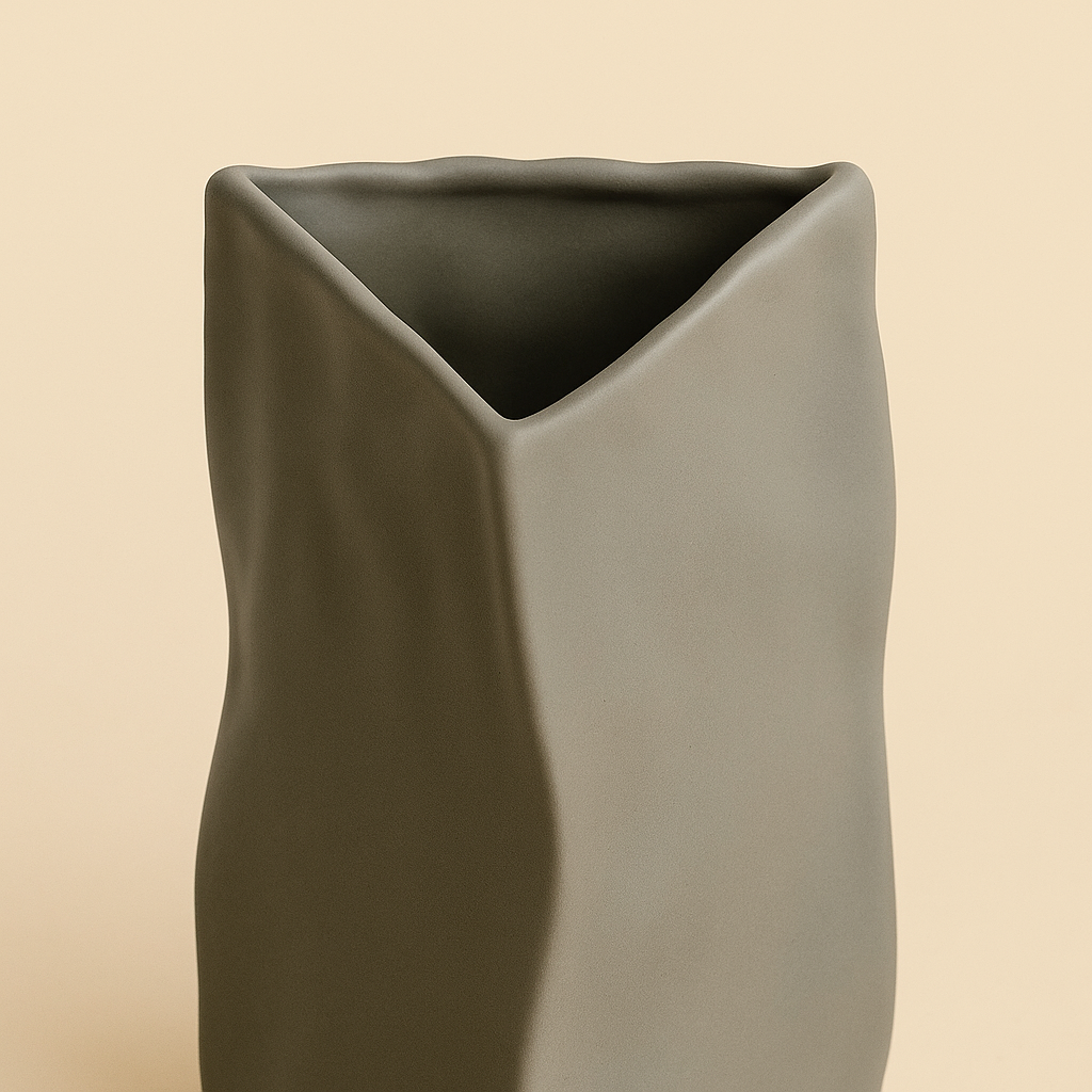 Vase Gris Triangulaire Céramique Texturée Bohème Chic-Déco Bohème