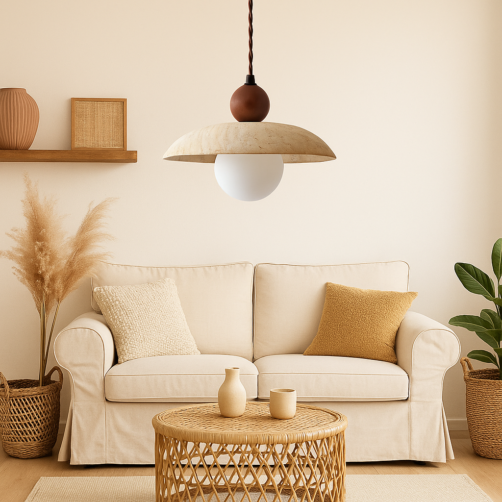 Suspension Aluna Travertin et Bois-Déco Bohème