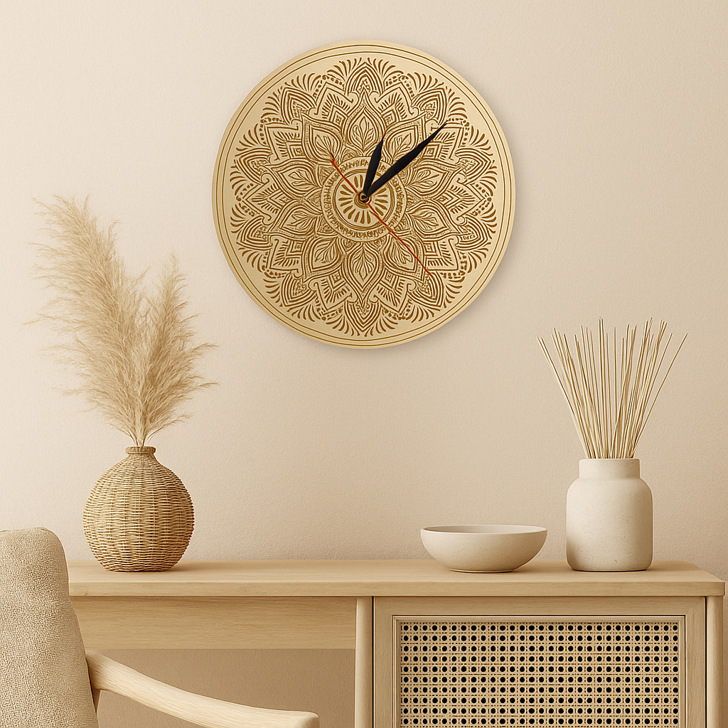 Horloge Murale Mandala Fleur en Bois Silence Design-Déco Bohème
