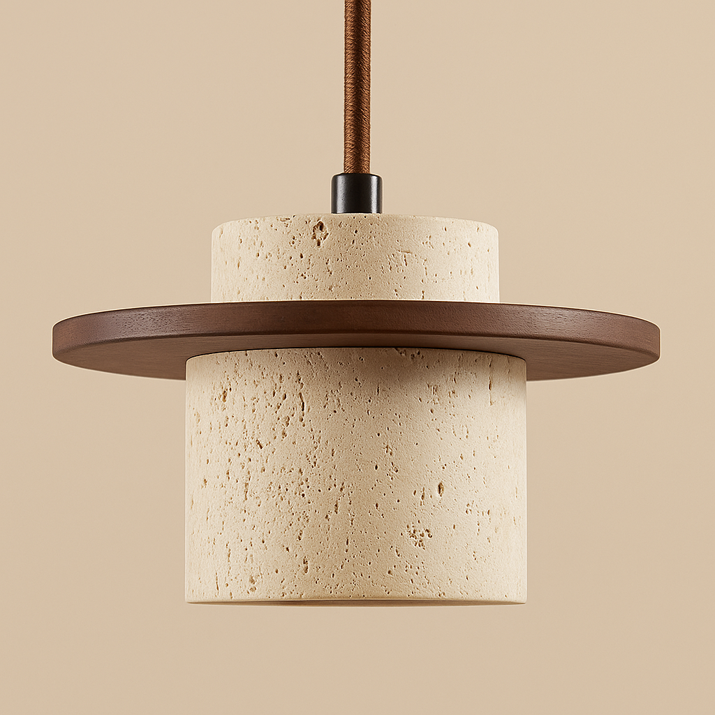 Suspension LED Pierre Travertin Jaune et Bois Clair-Déco Bohème