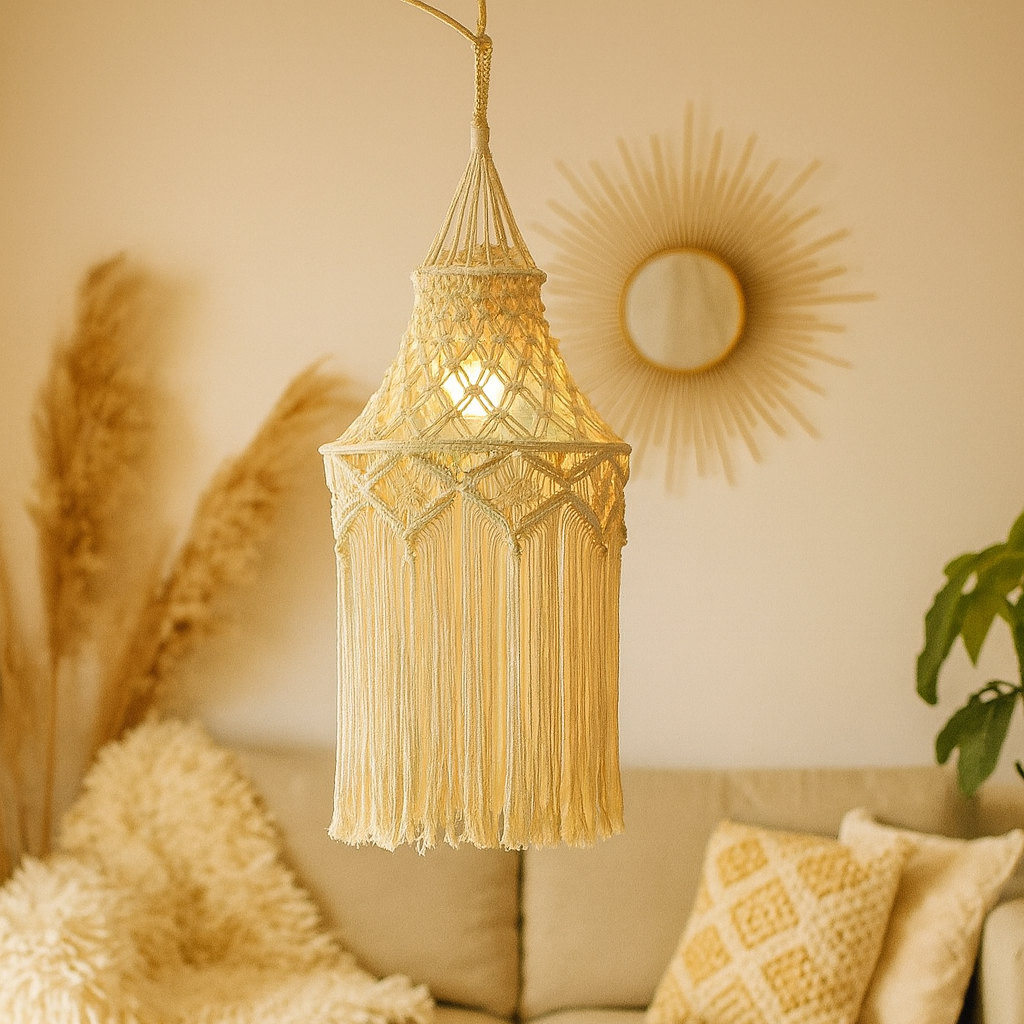 Suspension en macramé coton tressé bohème chic 80cm