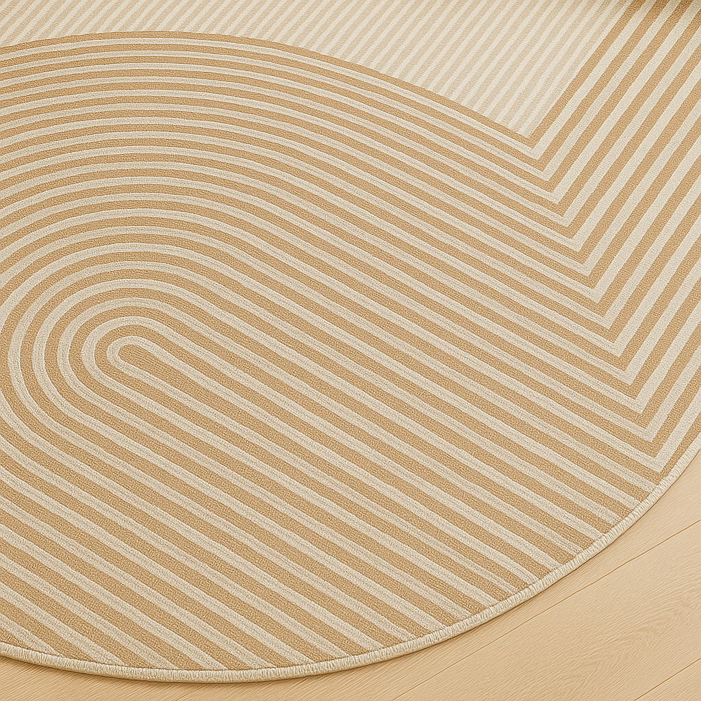 Tapis Salon Rond Japonais Rayé Antidérapant Lavable