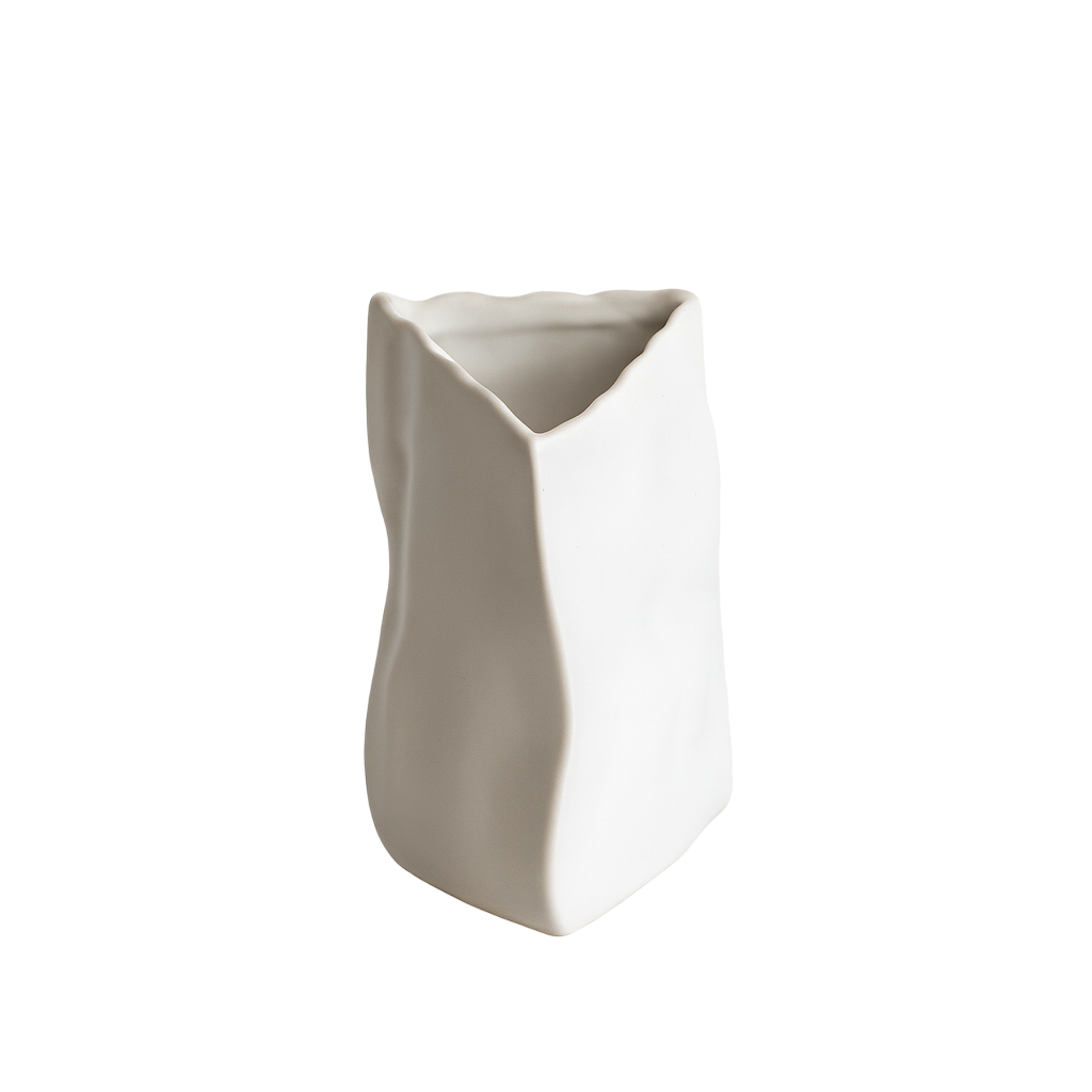 Vase Céramique Triangle Plissé en Blanc