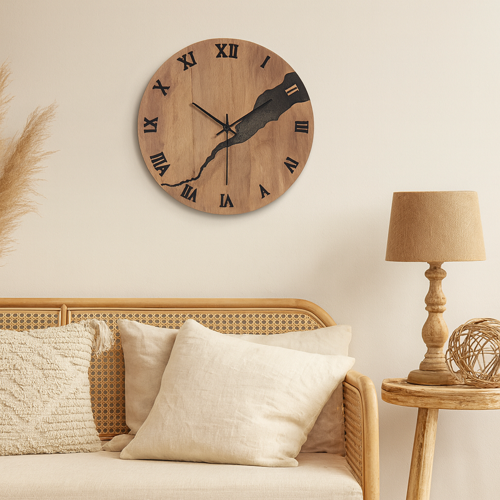 Horloge murale bois design silencieuse chambre et salon-Déco Bohème