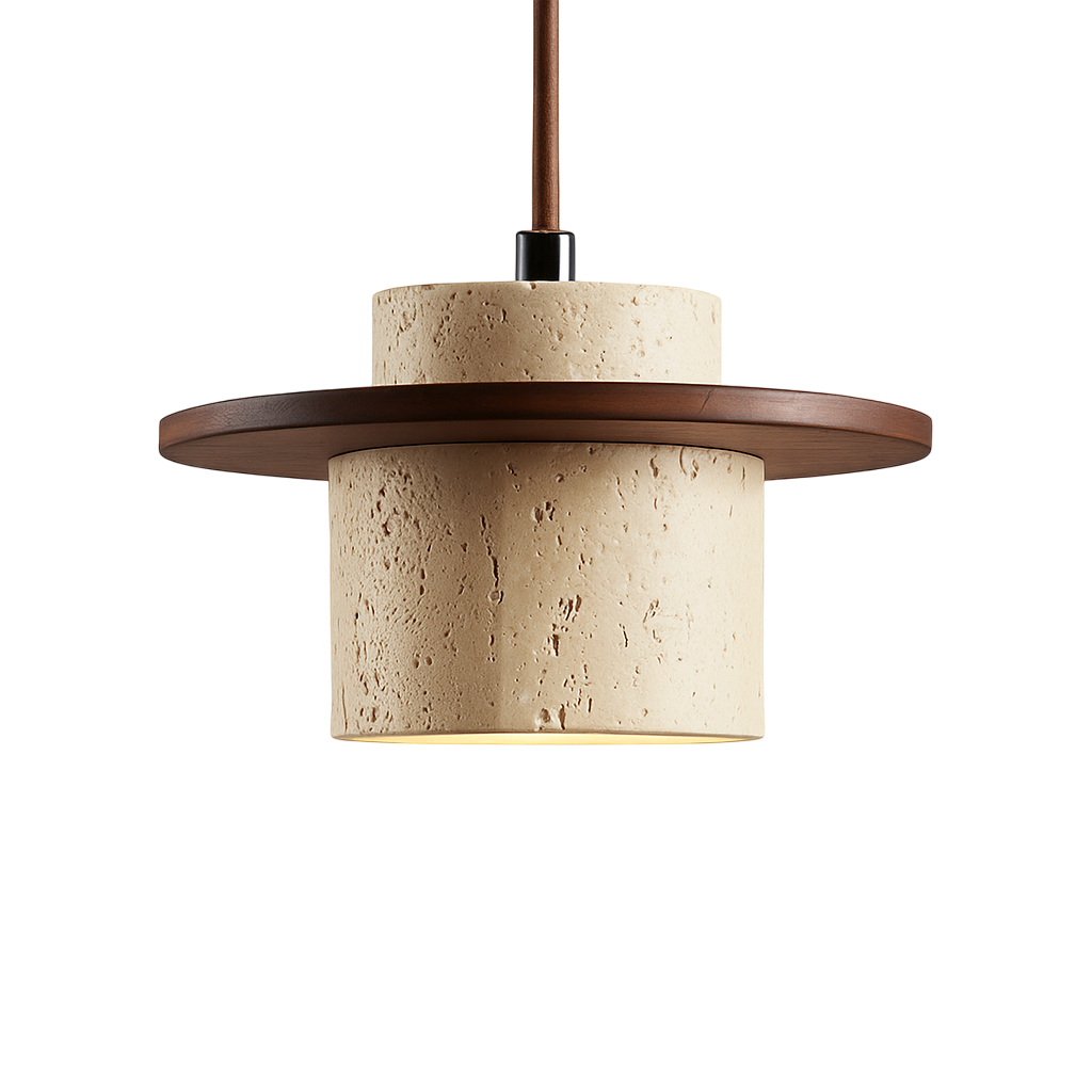 Suspension LED Pierre Travertin Jaune et Bois Clair