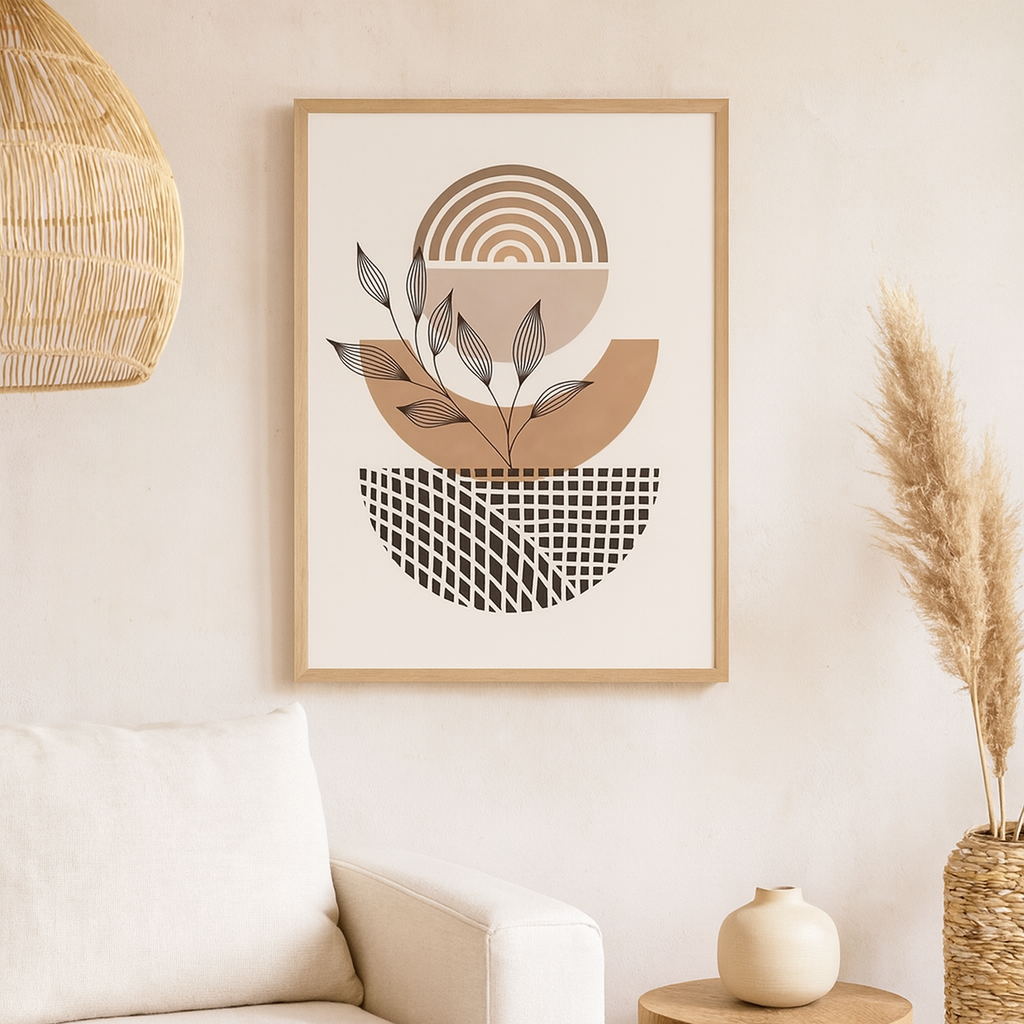 “Sérénité Végétale” - Feuillage graphique et tons beiges-Déco Bohème