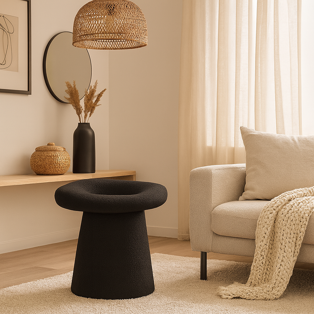 Tabouret Bohème Chic Bois et Tissu Noir