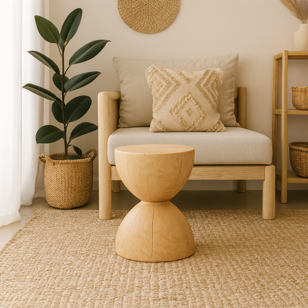 Tabouret Tronc Bois Clair Rustique ou Table d’Appoint Bohème