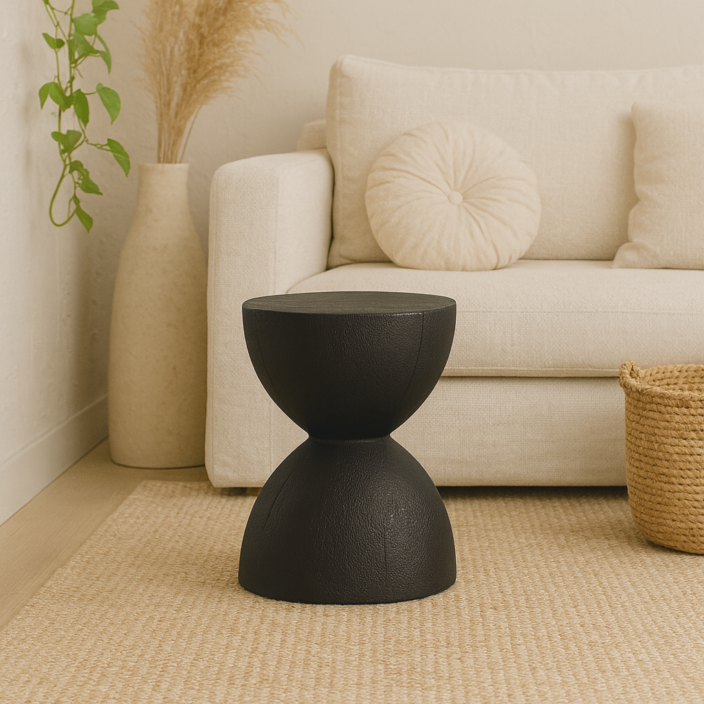 Tabouret Tronc Bois Noir Rustique ou Table d’Appoint Bohème