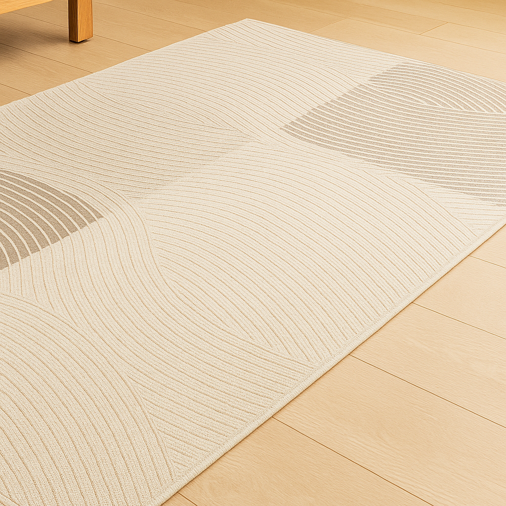 Grand Tapis Salon Beige Lignes Style Bohème Chic