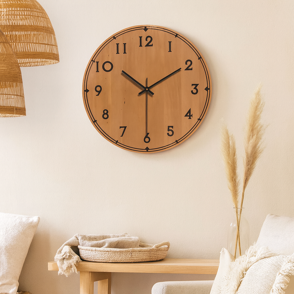 Horloge Murale Bois Foncé Silencieuse-Déco Bohème
