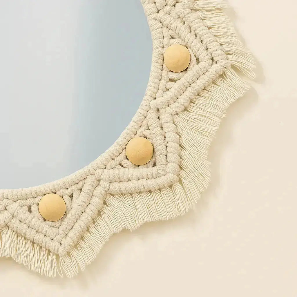 Miroir rond étoile en macramé bohème – 54cm - Déco Bohème