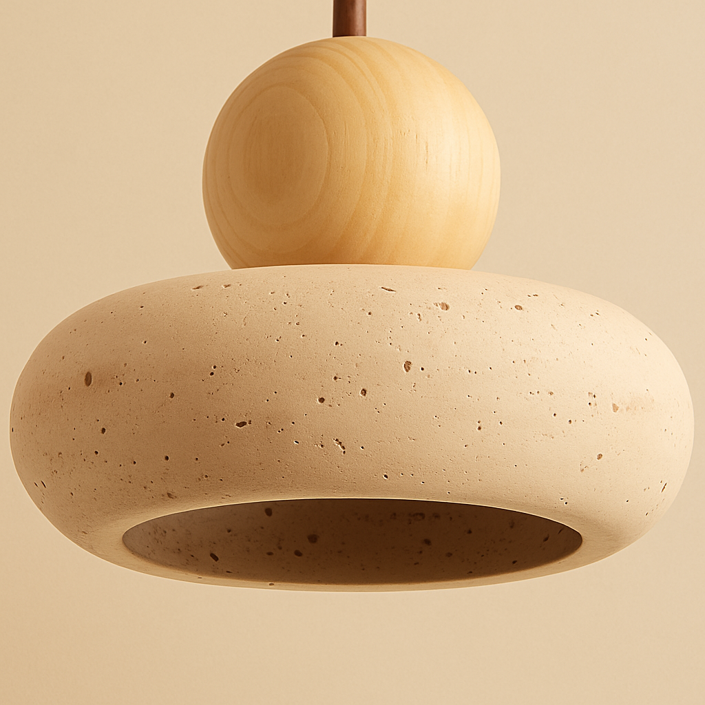 Suspension bohème chic travertin et bois-Déco Bohème