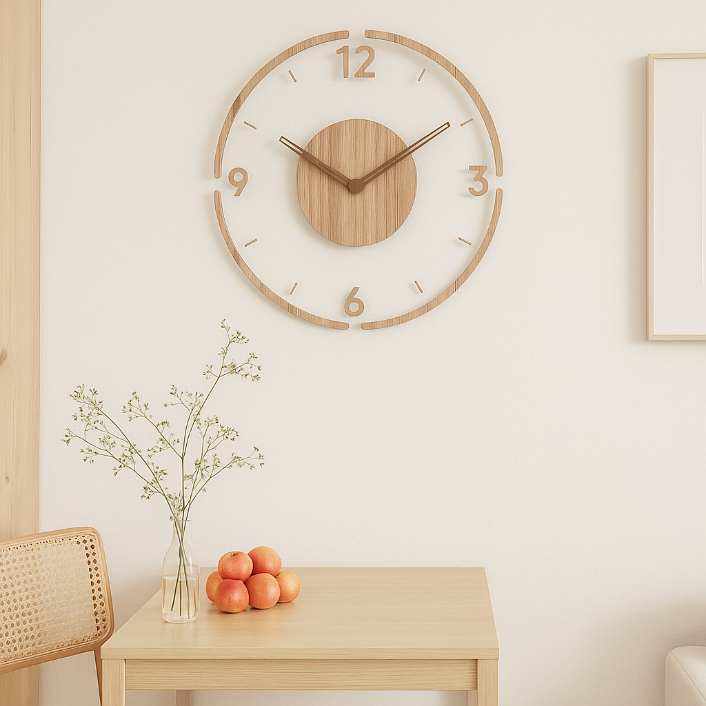 Horloge murale suspendue bois nordique quartz